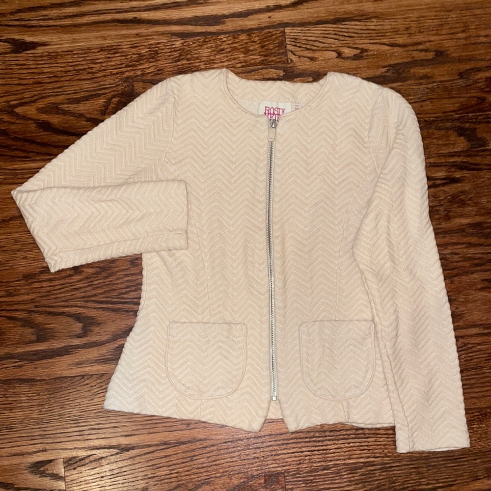 Rosie Neira Women's Ecru Off White Chevron Blazer Size XXS Petite